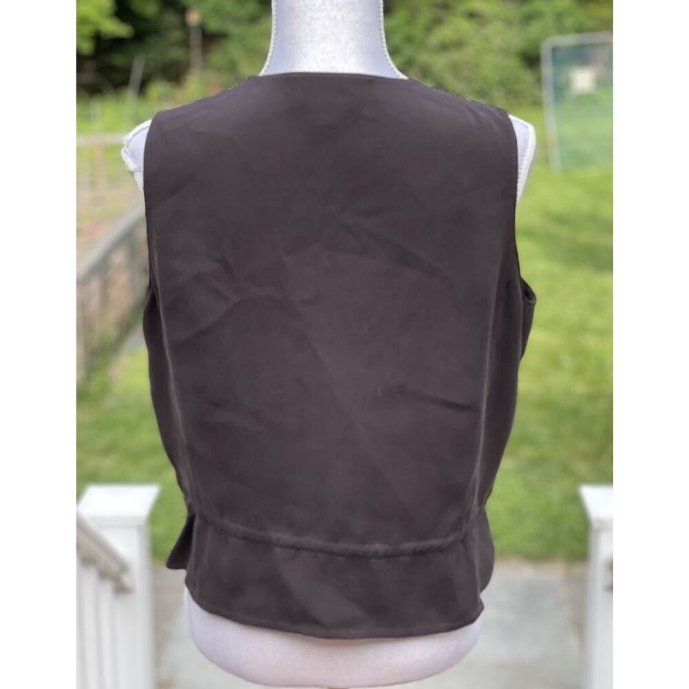 Vintage 90s Emanuel Ungaro Womens Brown Silk Button-Front Vest Luxury Staple, 12 - Picture 3 of 16